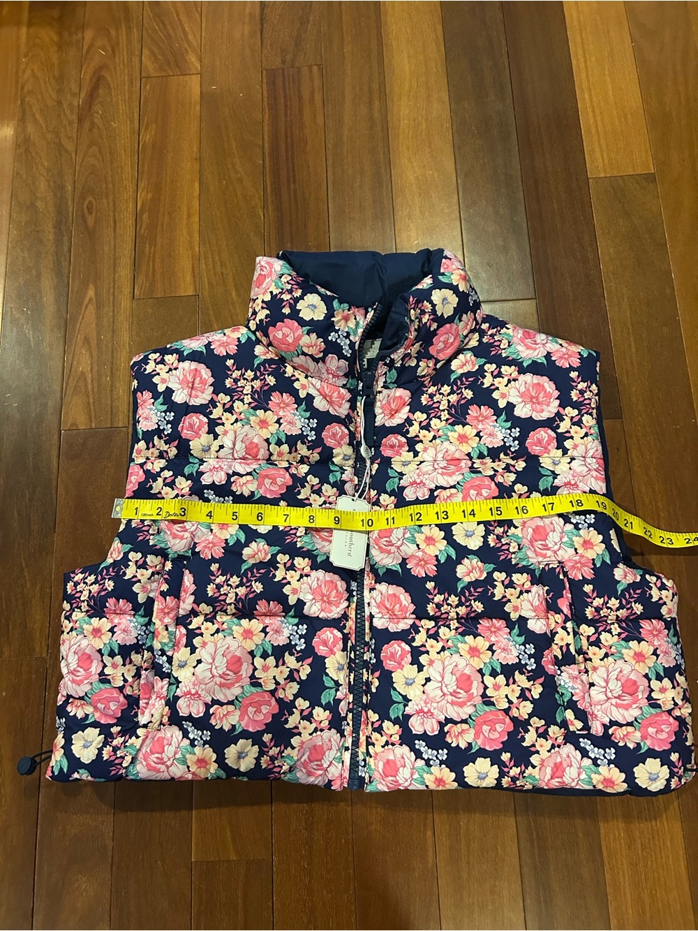 Simply Southern Puffer Vest Womens Size XL Floral Blue Pink Coquette Twee NEW - Picture 7 of 10